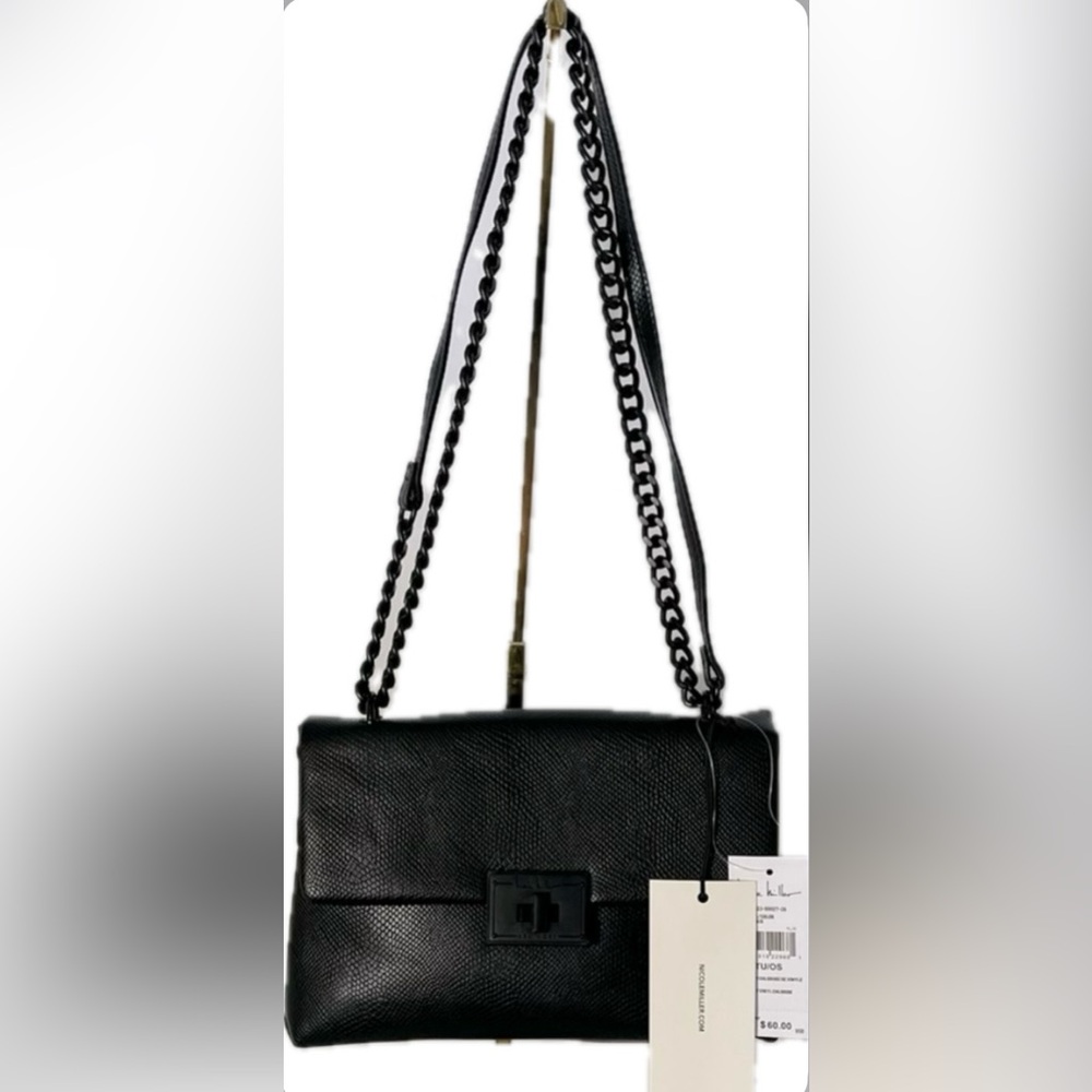 Nicole Miller New York. Black Snakeskin foldover shoulder crossbody bag. NEW NWT